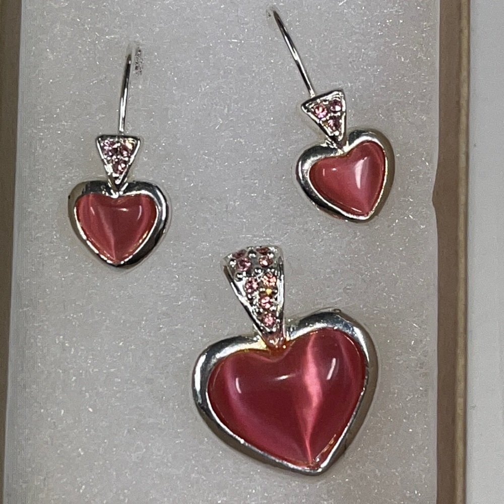 Set of Heart Earrings and Necklace Pendant